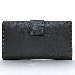 Fendi Bi-fold Long Wallet ec-21572 Grey Selleria Peekaboo 8M0308 Leather FENDI Folding Stitch Grain Turnlock Women's