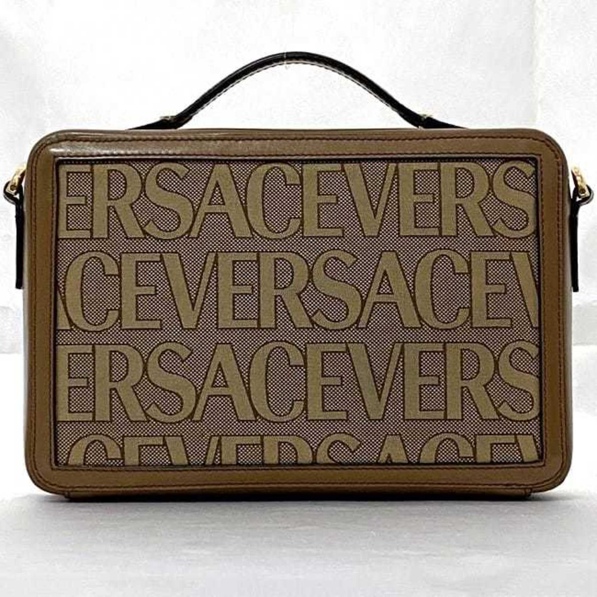 Versace 2-way shoulder bag f-21651 brown beige 2023 10017691A07951 2N24V trunk leather IC tag reaction available VERSACE box crossbody vanity second