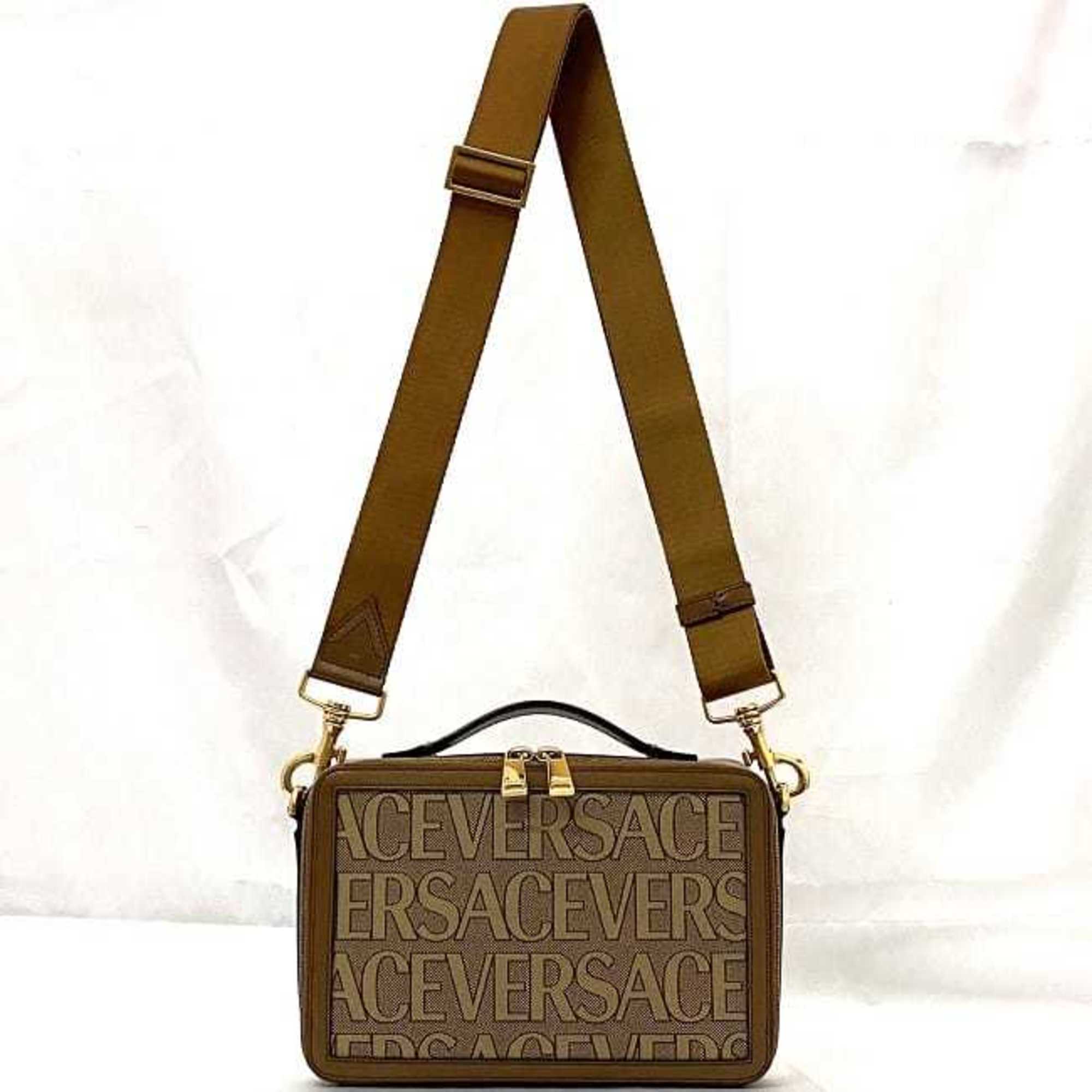 Versace 2-way shoulder bag f-21651 brown beige 2023 10017691A07951 2N24V trunk leather IC tag reaction available VERSACE box crossbody vanity second