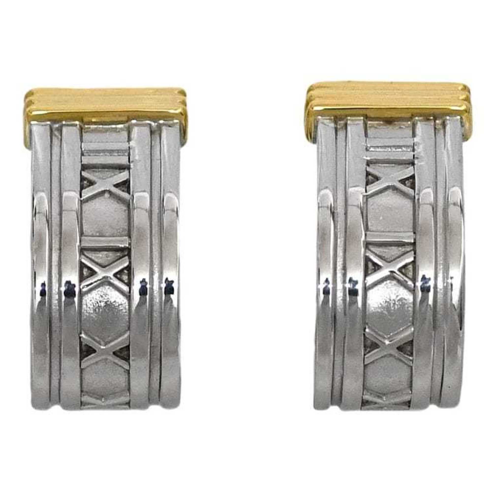 Tiffany Earrings f-21575 Silver Yellow Gold YG Atlas 925 750 TIFFANY&Co. Roman Numerals Combination Women's