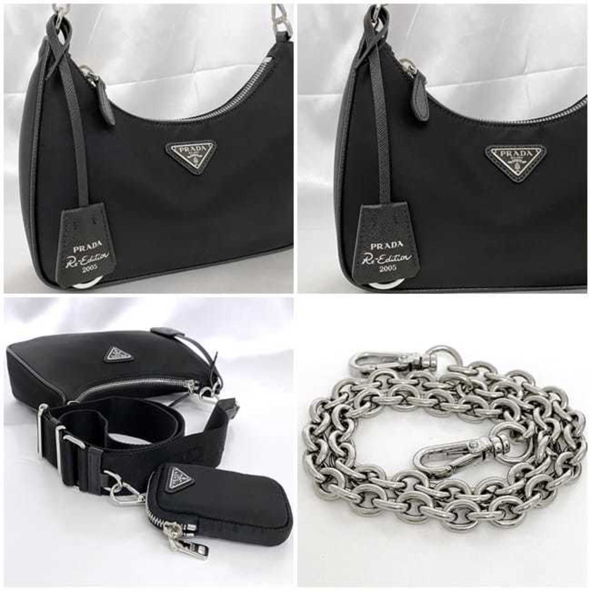 Prada 2-way shoulder bag f-21634 Black Re-Edition 2005 Re-Nylon 1BH204 Nylon 165 PRADA Chain Pouch Bag Crossbody Women's