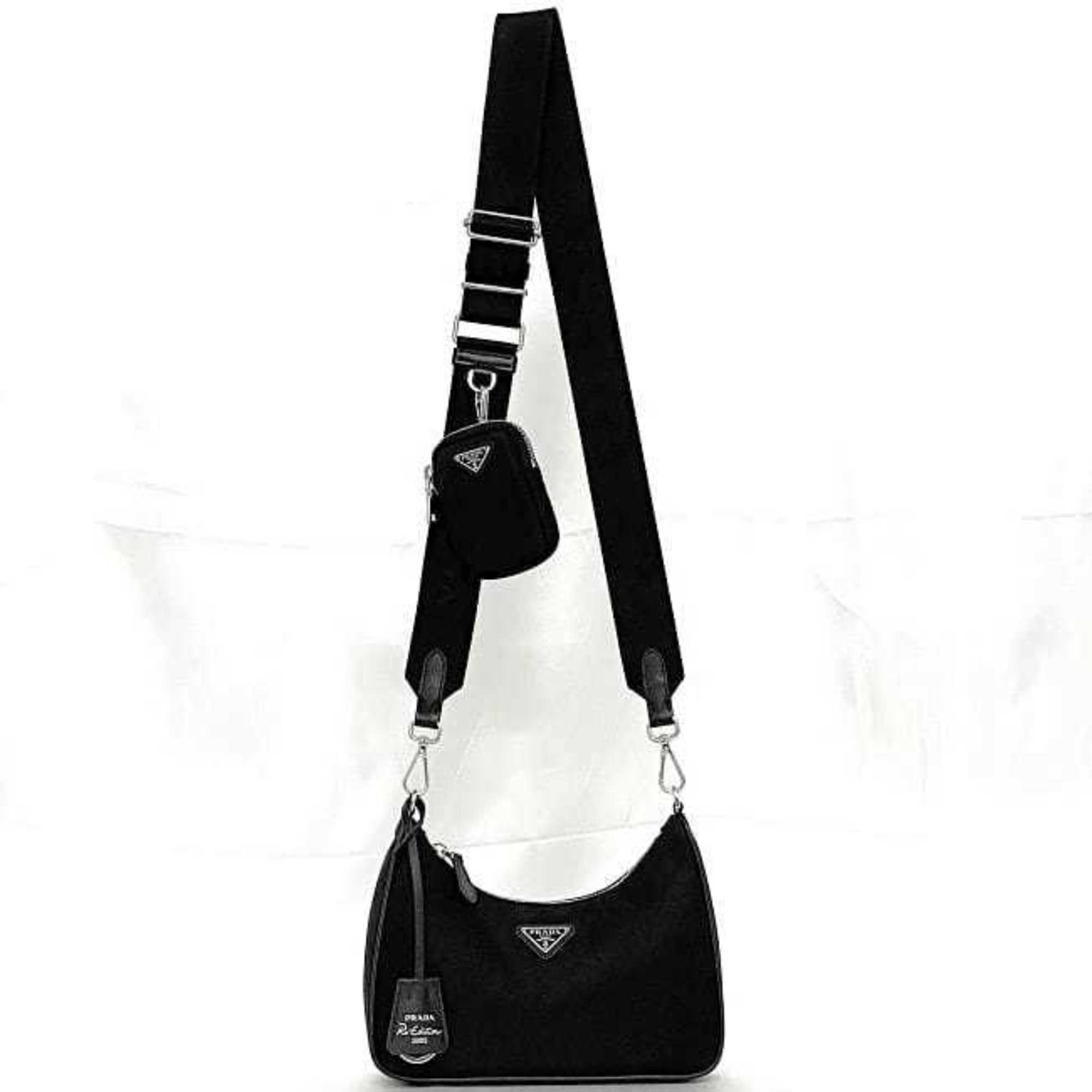 Prada 2-way shoulder bag f-21634 Black Re-Edition 2005 Re-Nylon 1BH204 Nylon 165 PRADA Chain Pouch Bag Crossbody Women's