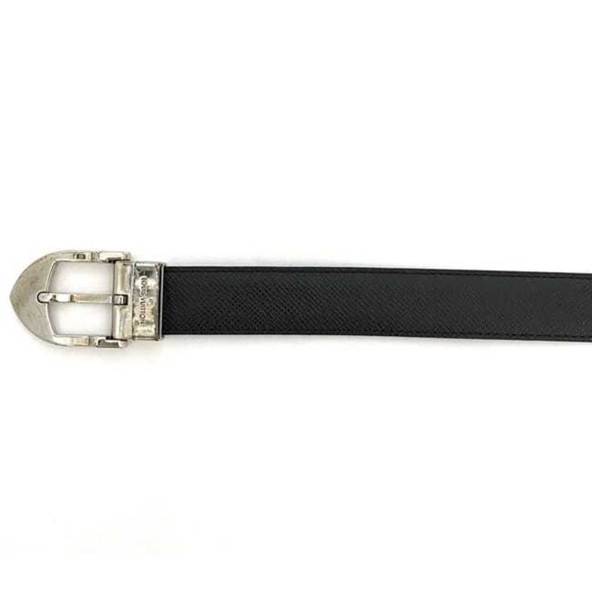 Louis Vuitton Belt Santur Classic ec-21564 Black Silver Ardoise Taiga M6843 Waist ~88cm Leather CT2192 LOUIS VUITTON