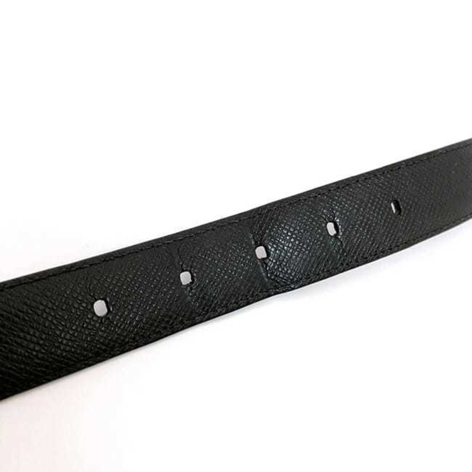 Louis Vuitton Belt Santur Classic ec-21564 Black Silver Ardoise Taiga M6843 Waist ~88cm Leather CT2192 LOUIS VUITTON