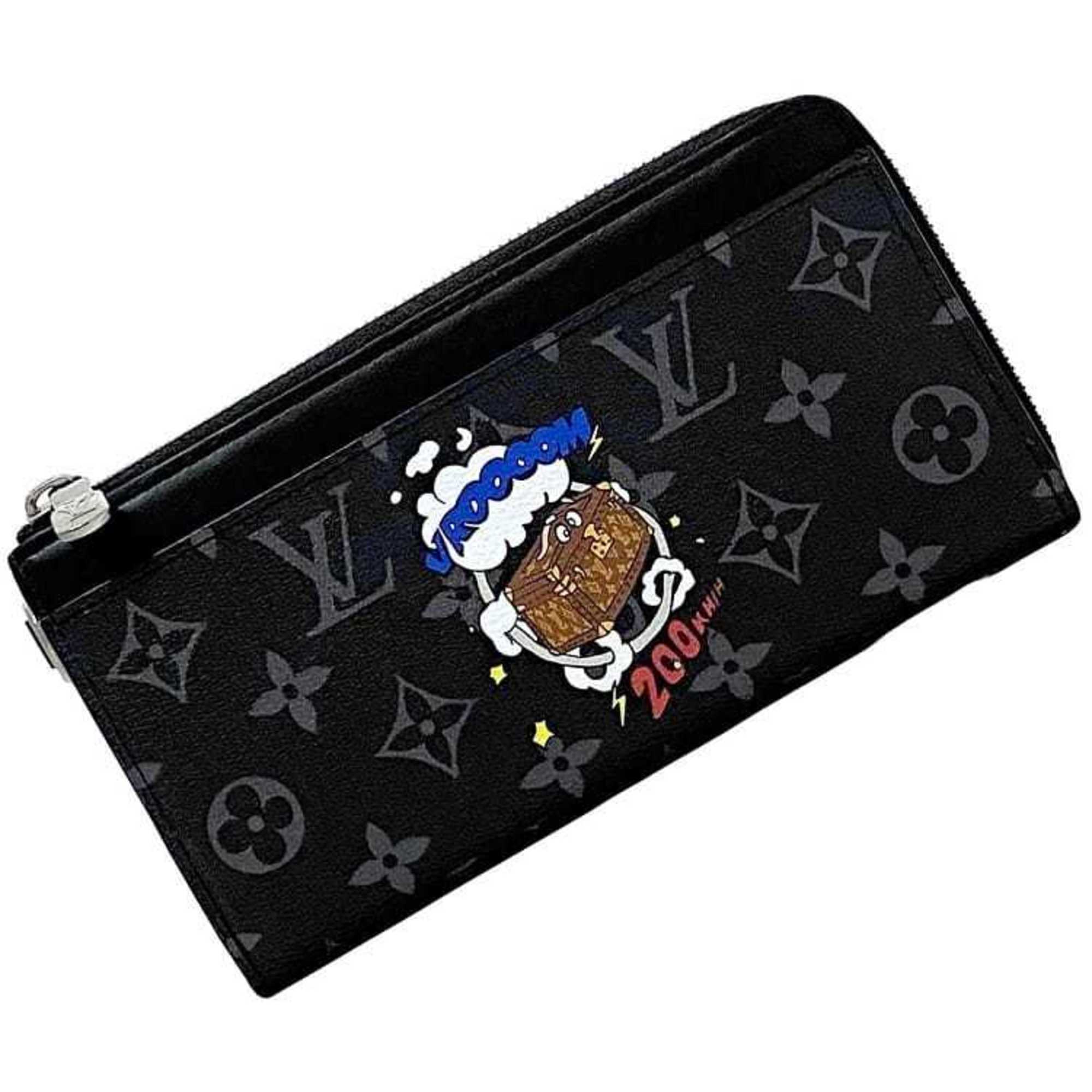 Louis Vuitton Long Wallet Zippy Dragonne f-21607 Black Gray Brown Monogram Eclipse M80994 Canvas IC Tag Response (No Serial Number Engraving) LOUIS VUITTON L-Shape Paint