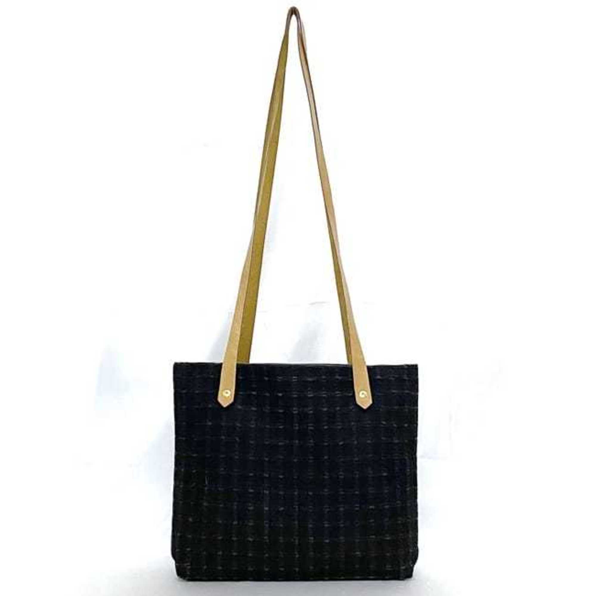 Hermes Shoulder Bag ec-21551 Black Tote Canvas Leather HERMES Women's Retro