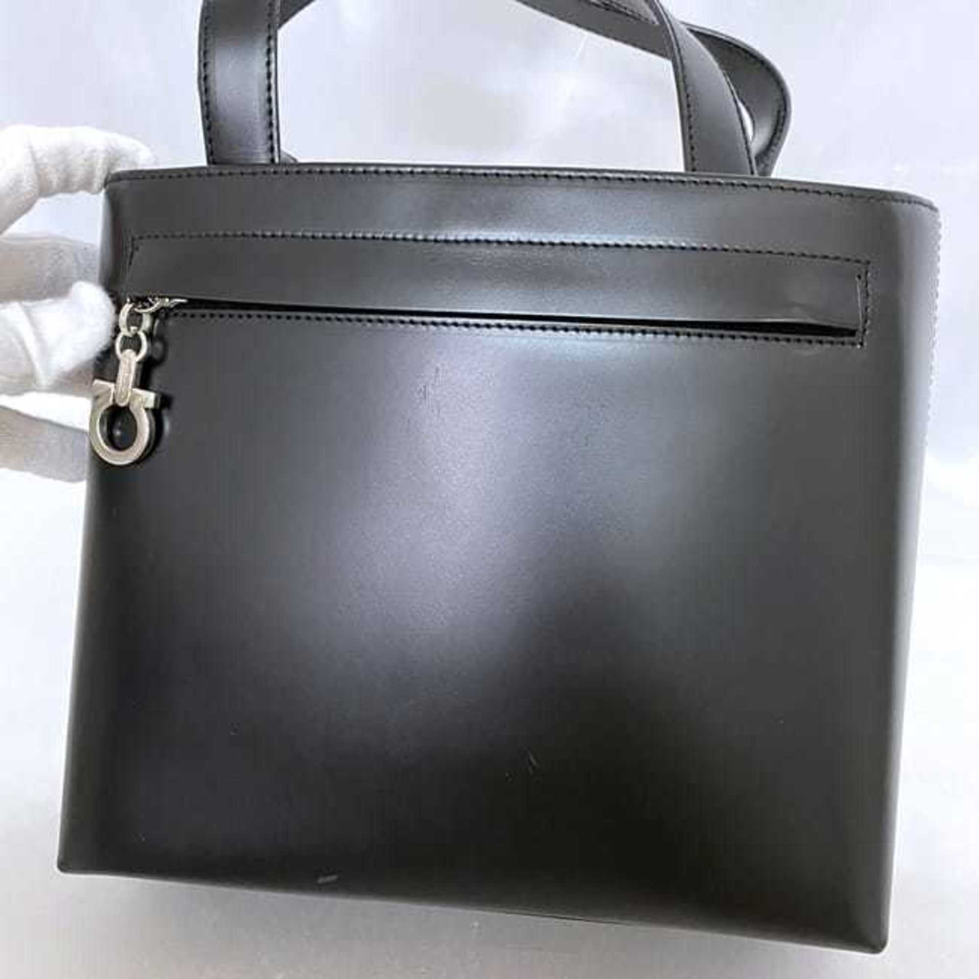 Salvatore Ferragamo 2-way bag ec-21621 Black Gancini AG-21 9243 Shoulder Leather Freestanding Handbag Cowhide Women's