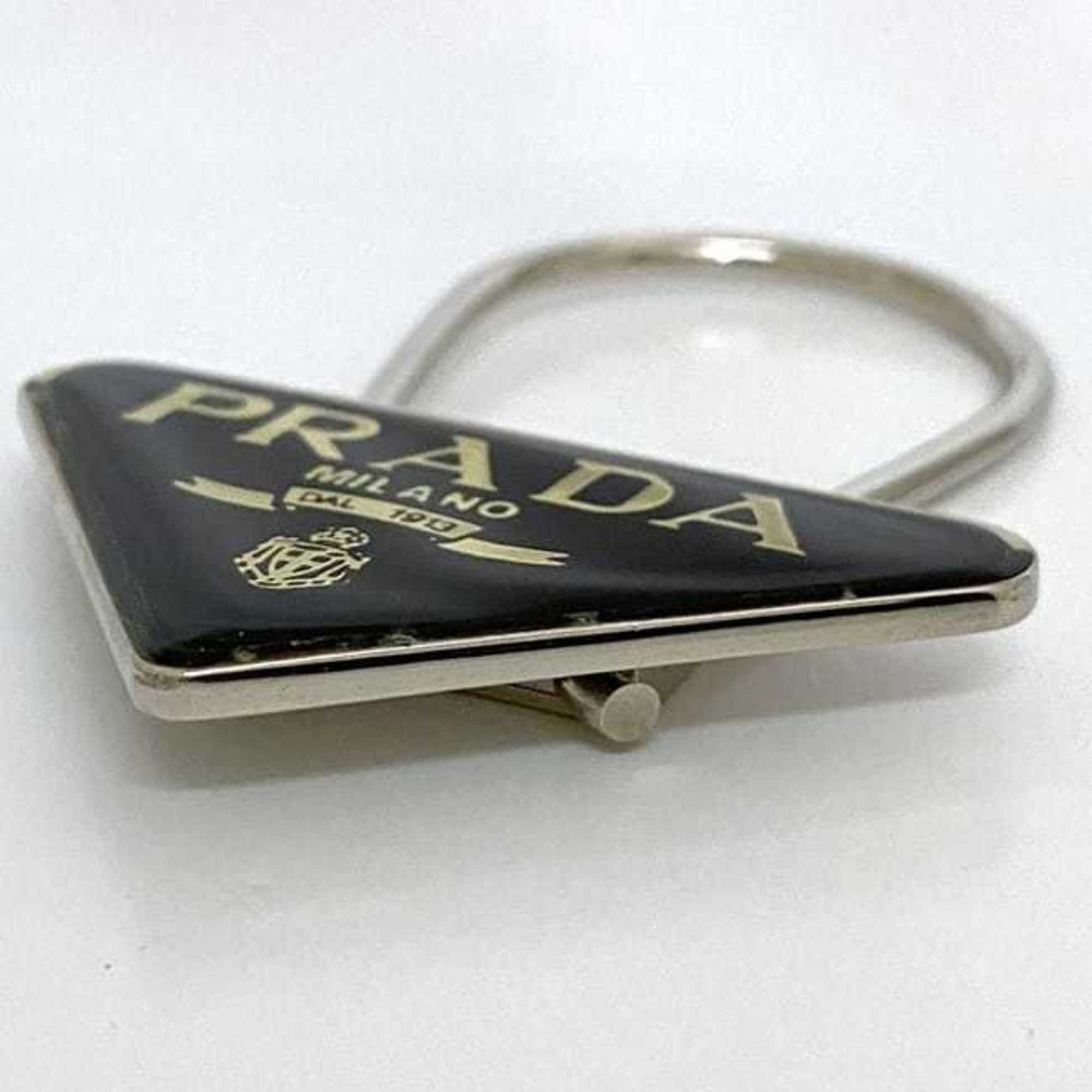 Prada Key Ring ec-21535 Silver Black Yellow Metal PRADA Holder Charm Triangle Women Men