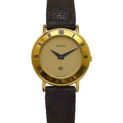 Gucci Watch f-21531 Gold Dark Brown Interlocking 3000L SS Leather Quartz 0210*** GUCCI Women's Dial Battery Operated GG