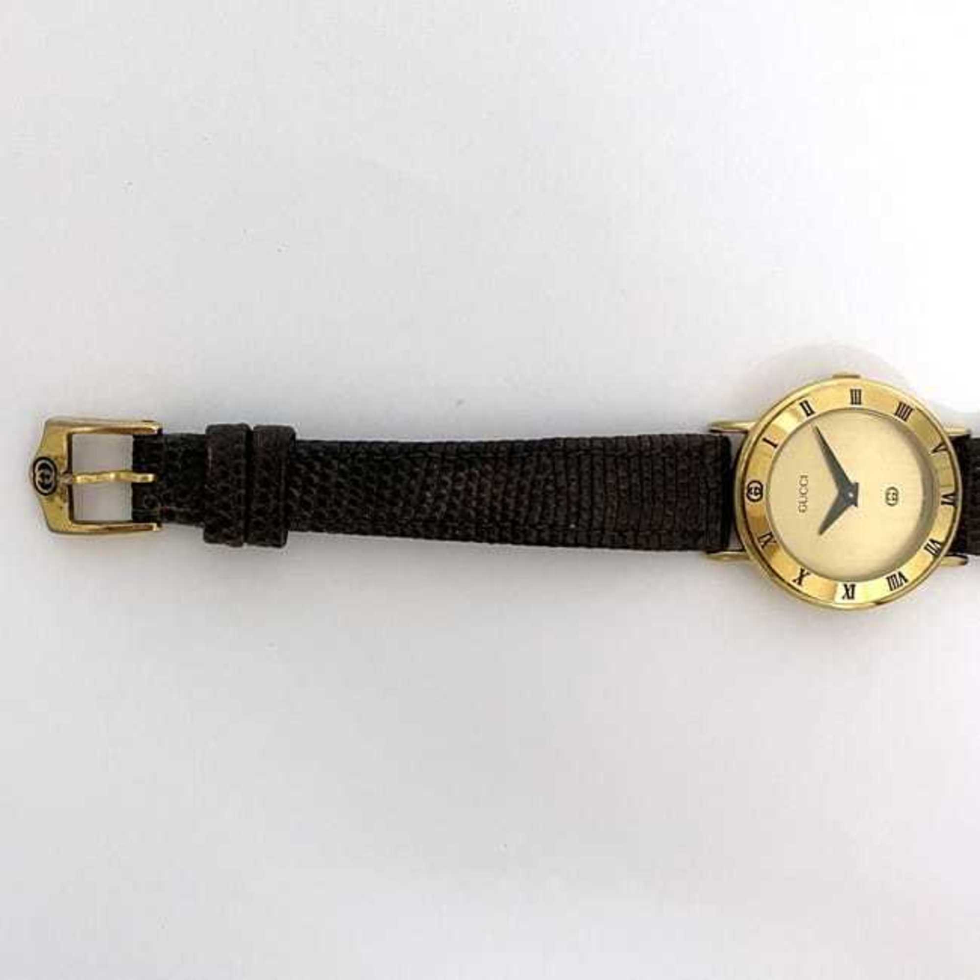 Gucci Watch f-21531 Gold Dark Brown Interlocking 3000L SS Leather Quartz 0210*** GUCCI Women's Dial Battery Operated GG