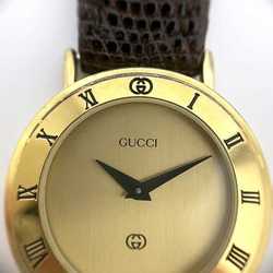 Gucci Watch f-21531 Gold Dark Brown Interlocking 3000L SS Leather Quartz 0210*** GUCCI Women's Dial Battery Operated GG