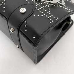 Christian Dior Bag f-21666 Black Lady Leather Studs 05 MA 0073 Charm Handbag Freestanding