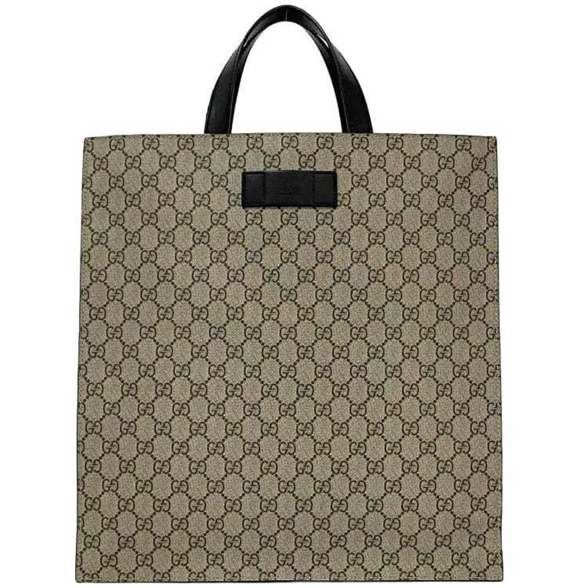 Gucci Tote Bag f-21617 Beige Black GG Supreme 456217 PVC Leather GUCCI Vertical Men's Women's Unisex