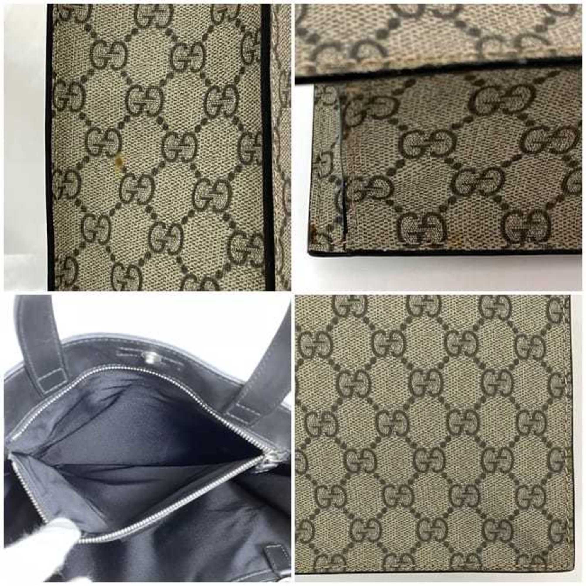 Gucci Tote Bag f-21617 Beige Black GG Supreme 456217 PVC Leather GUCCI Vertical Men's Women's Unisex