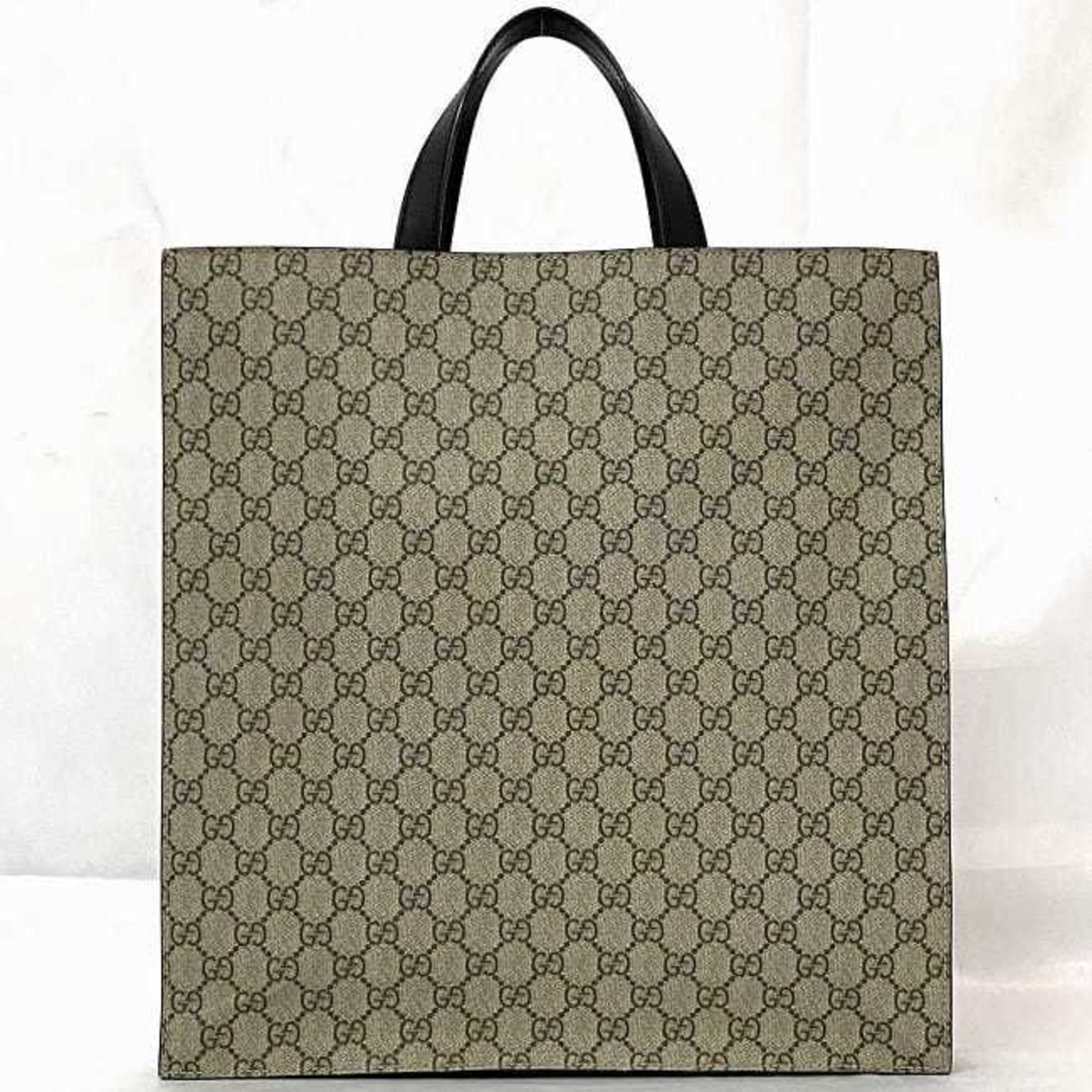 Gucci Tote Bag f-21617 Beige Black GG Supreme 456217 PVC Leather GUCCI Vertical Men's Women's Unisex