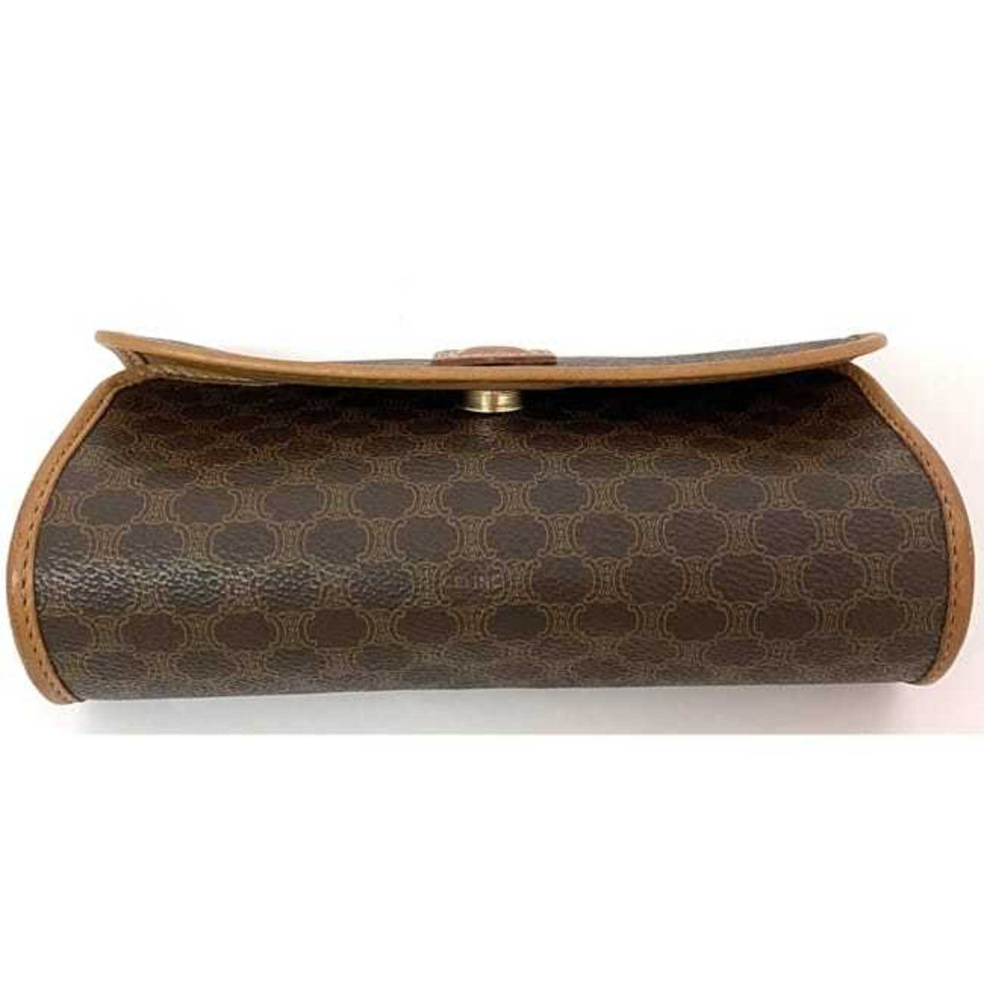 Celine pouch ec-21594 brown macadam PVC leather M/96 CELINE clutch bag flap ladies compact