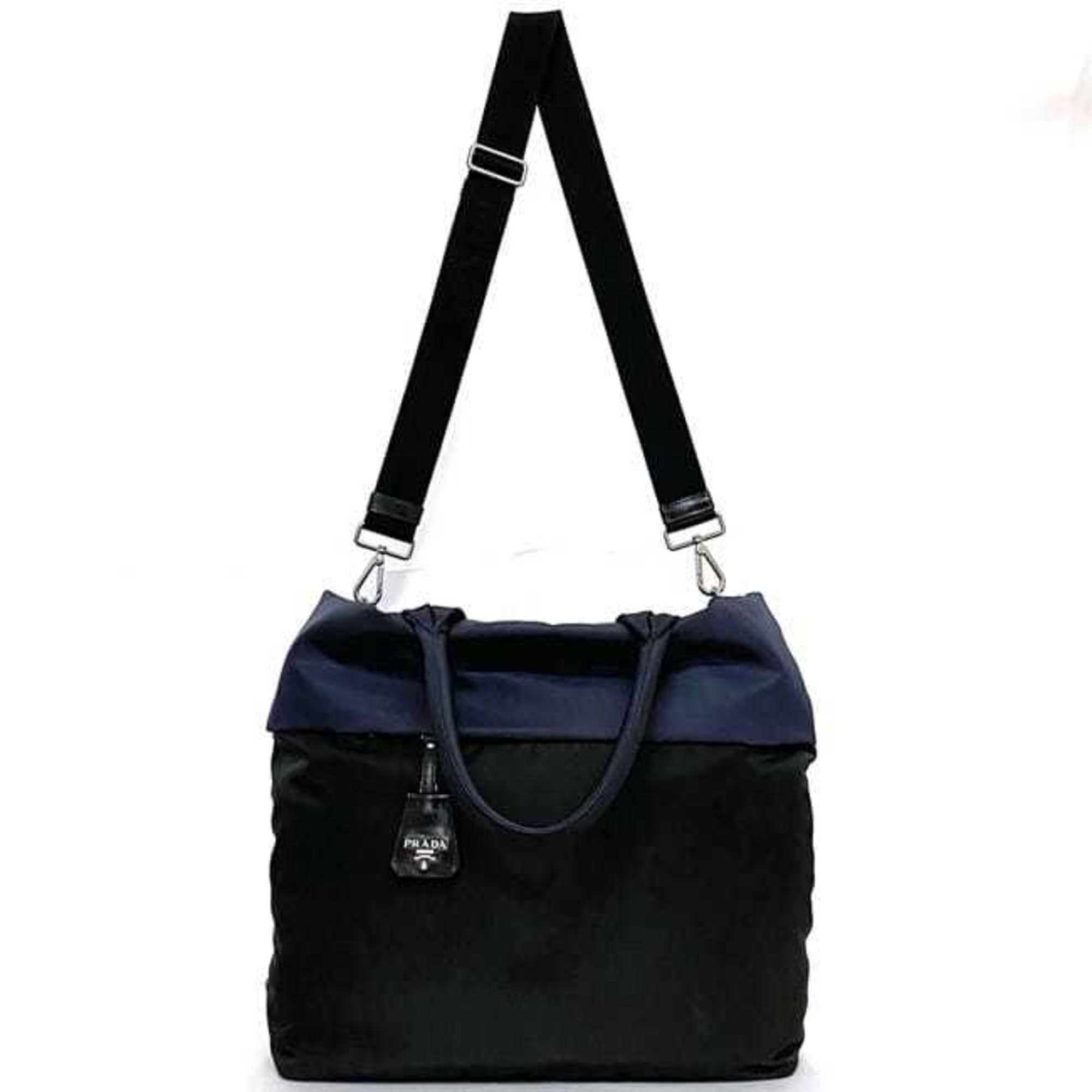 Prada 2-way bag ec-21491 Black Navy NERO BLEU Tessuto Double B4521V Shoulder Nylon Leather PRADA Men's Women's