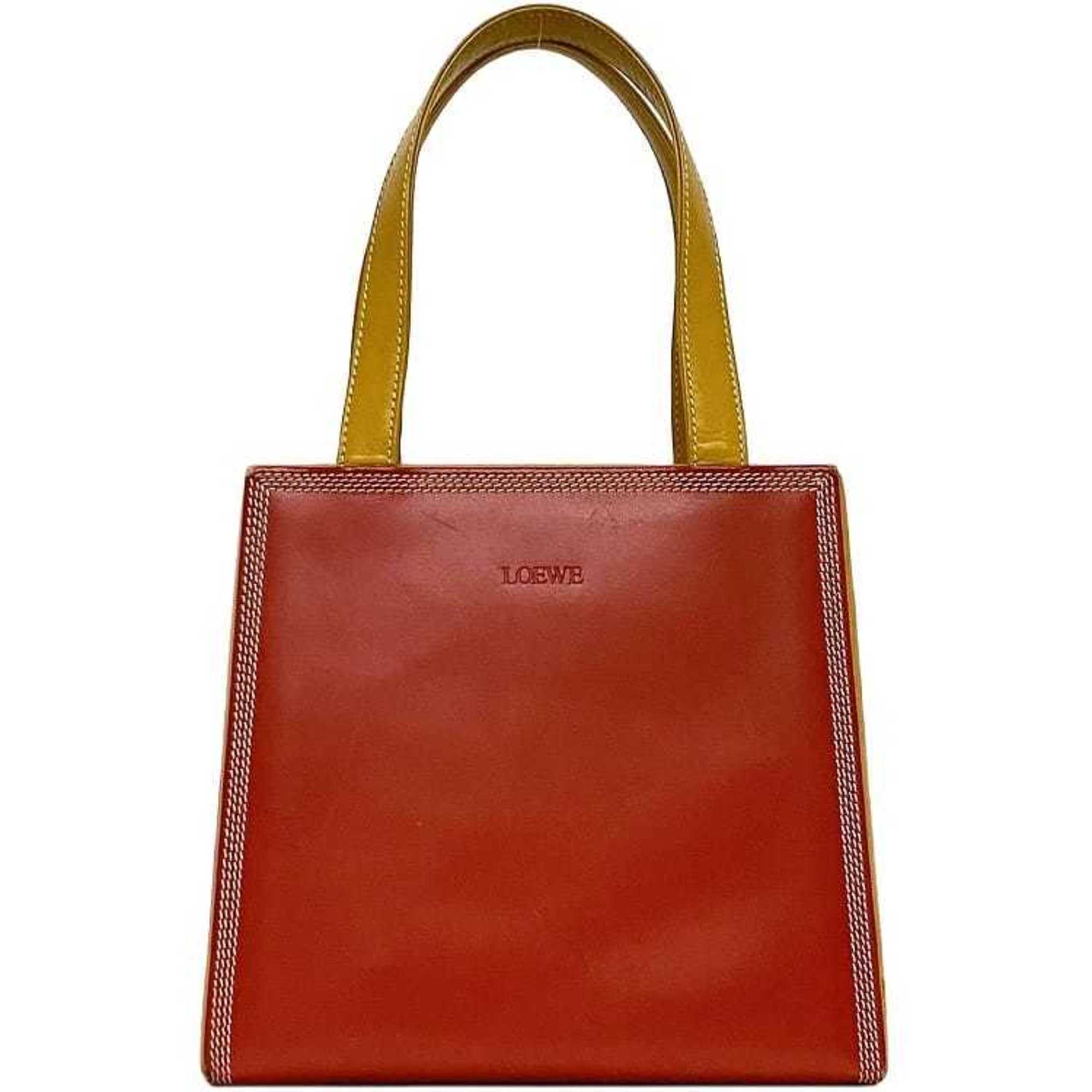 LOEWE handbag f-21571 red yellow bag leather self-standing square postal ladies retro