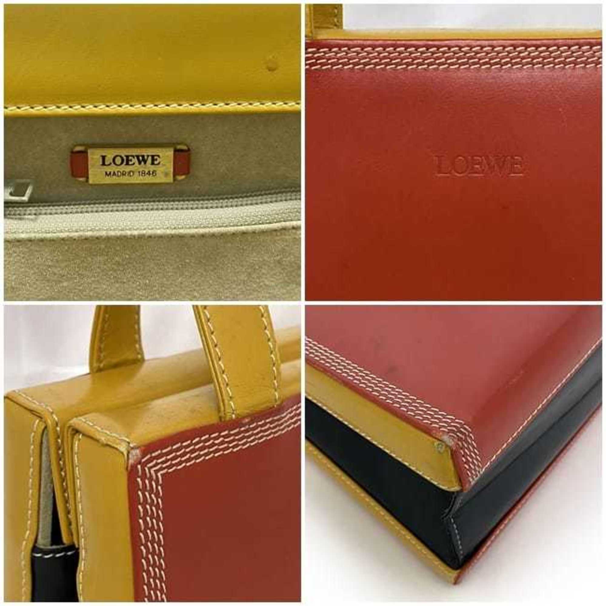 LOEWE handbag f-21571 red yellow bag leather self-standing square postal ladies retro