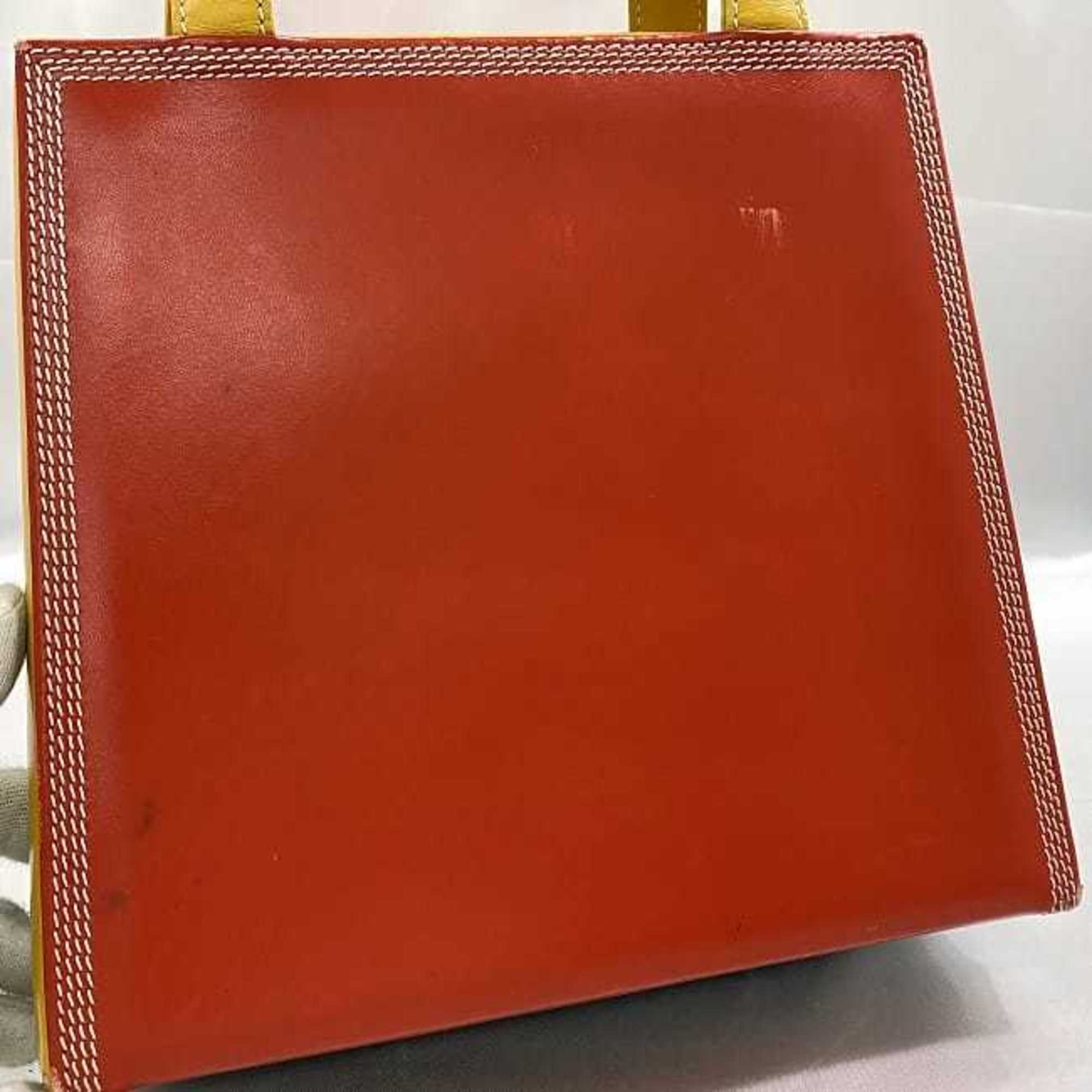 LOEWE handbag f-21571 red yellow bag leather self-standing square postal ladies retro