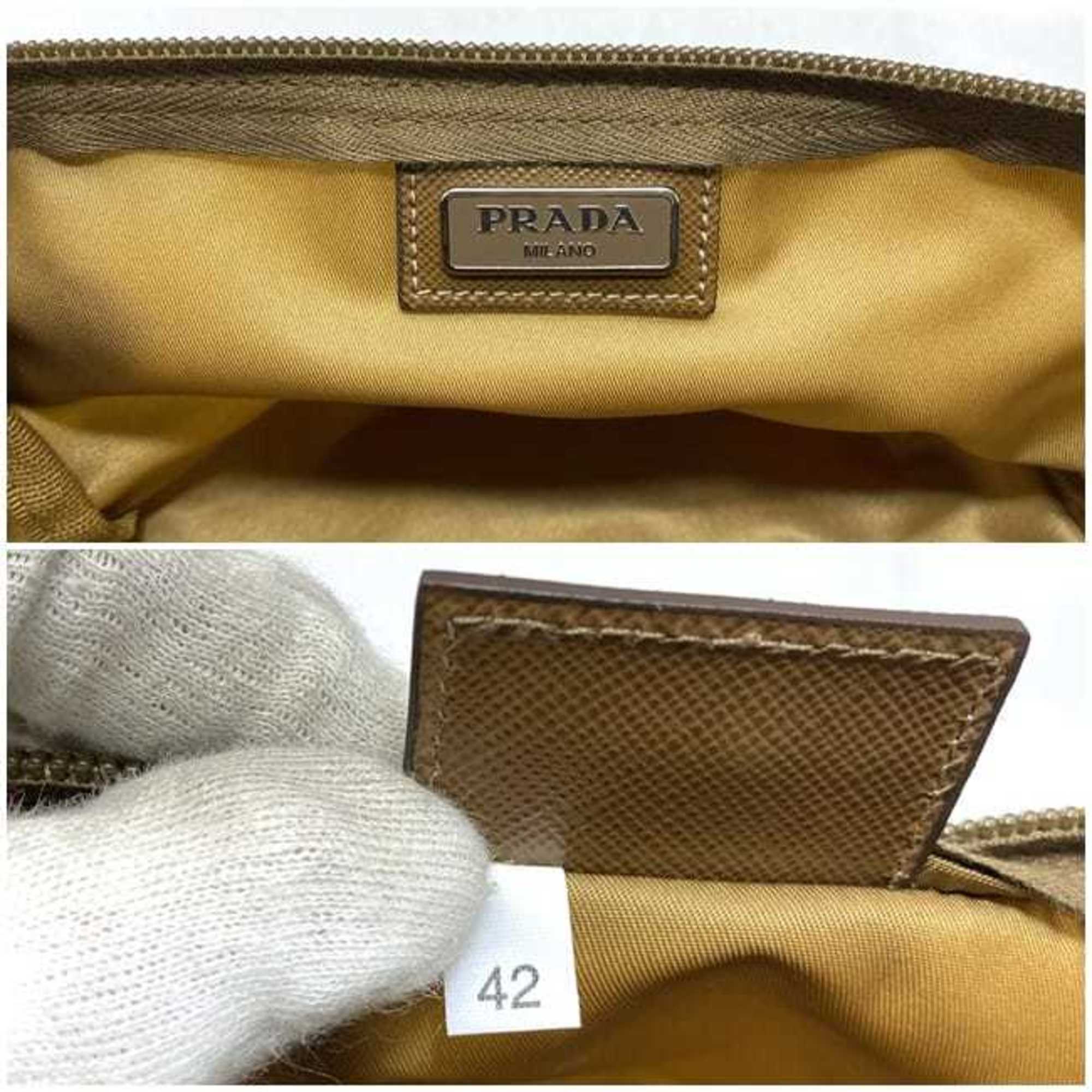 Prada pouch ec-21532 beige brown TABACCO VELA 1N0693 nylon 42 PRADA Vela plate ladies case