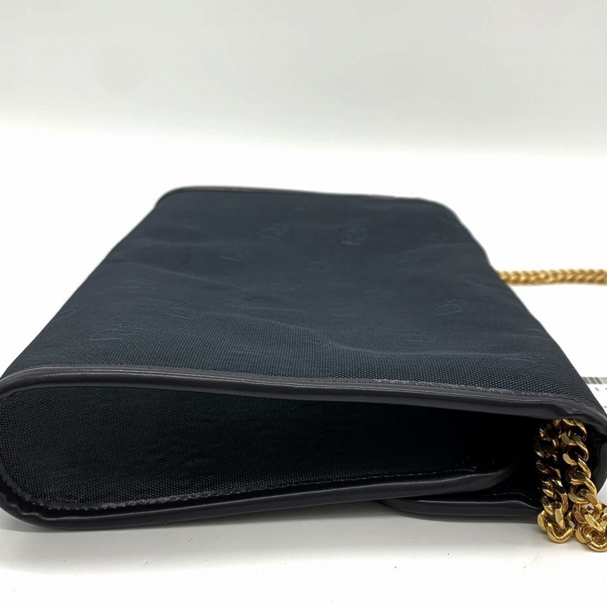 Christian Dior Dior Chain Shoulder Bag Retro Nylon/Leather Black Gold Women's