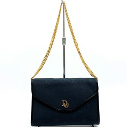 Christian Dior Dior Chain Shoulder Bag Retro Nylon/Leather Black Gold Women's