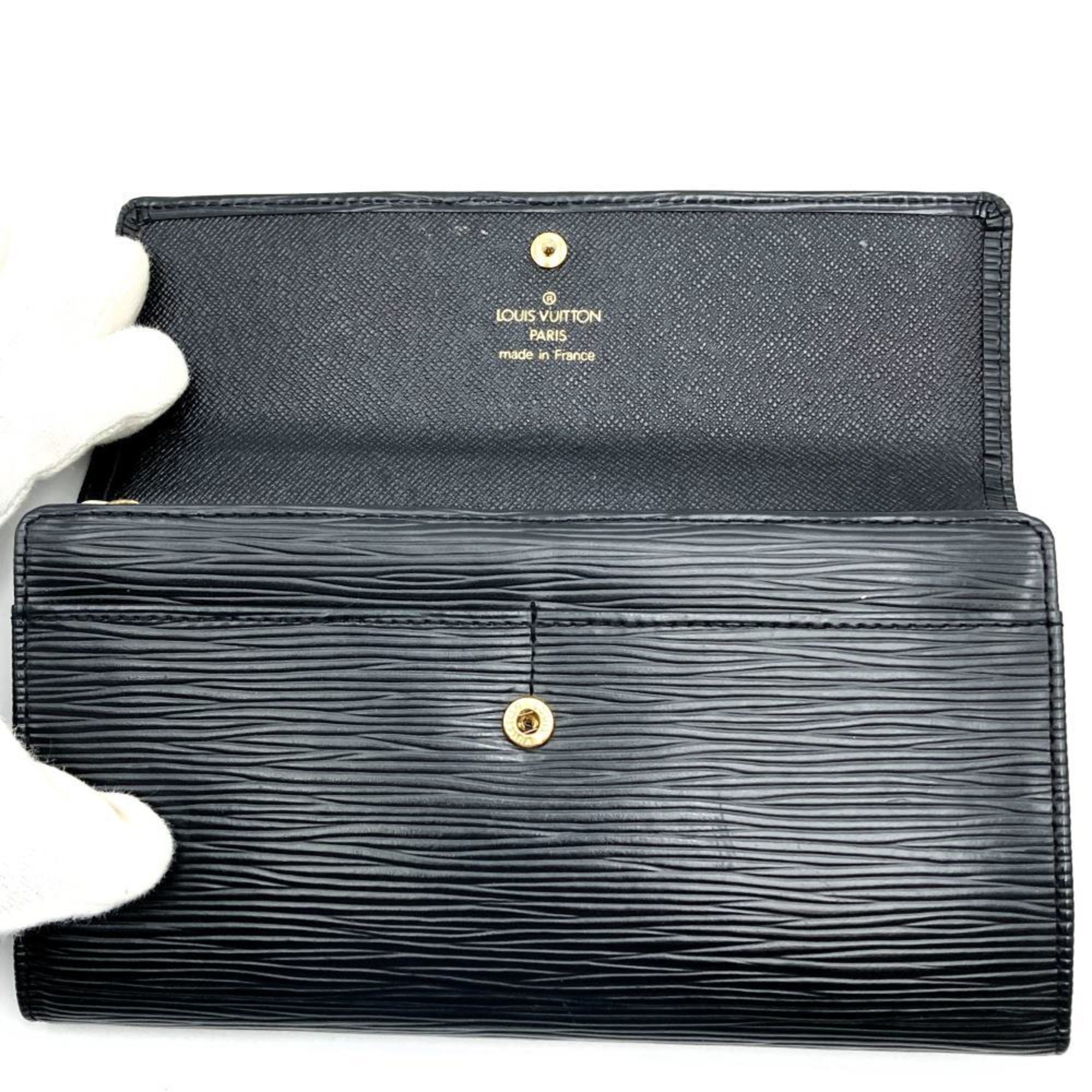 LOUIS VUITTON Louis Vuitton Portefeuille Sarah Bi-fold Wallet Long Epi Leather Noir Black M63742 Men's Women's