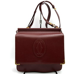 CARTIER Must Line Double Opening Shoulder Bag Retro Leather Cowhide (Calf) Bordeaux Wine Red Women's