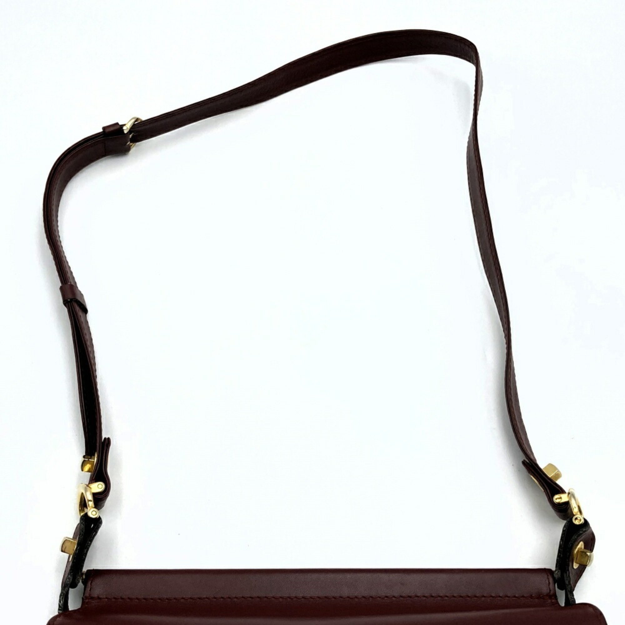 CARTIER Must Line Double Opening Shoulder Bag Retro Leather Cowhide (Calf) Bordeaux Wine Red Women's