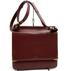 CARTIER Must Line Double Opening Shoulder Bag Retro Leather Cowhide (Calf) Bordeaux Wine Red Women's