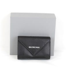 BALENCIAGA Paper Tri-fold Wallet Leather Black Women's