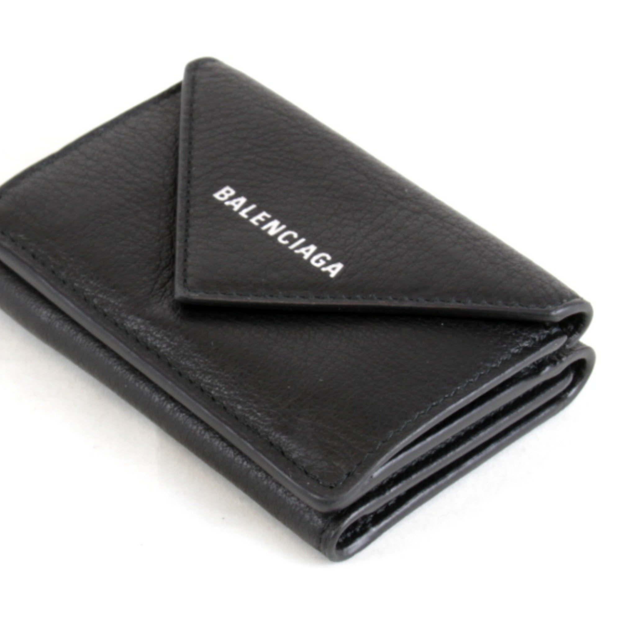 BALENCIAGA Paper Tri-fold Wallet Leather Black Women's