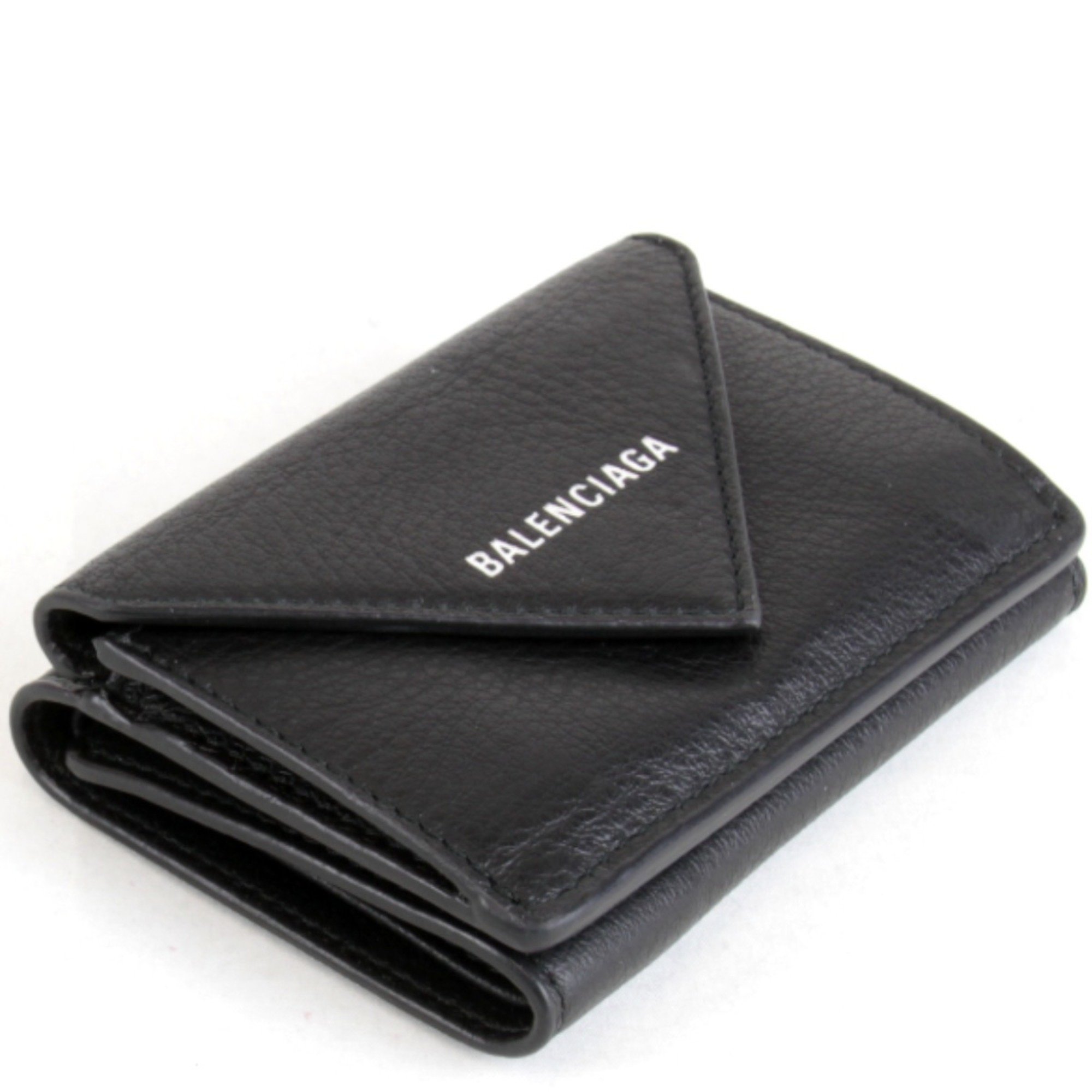 BALENCIAGA Paper Tri-fold Wallet Leather Black Women's