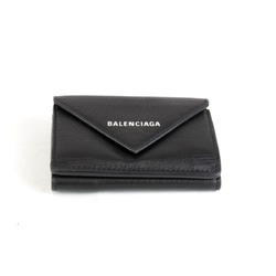 BALENCIAGA Paper Tri-fold Wallet Leather Black Women's