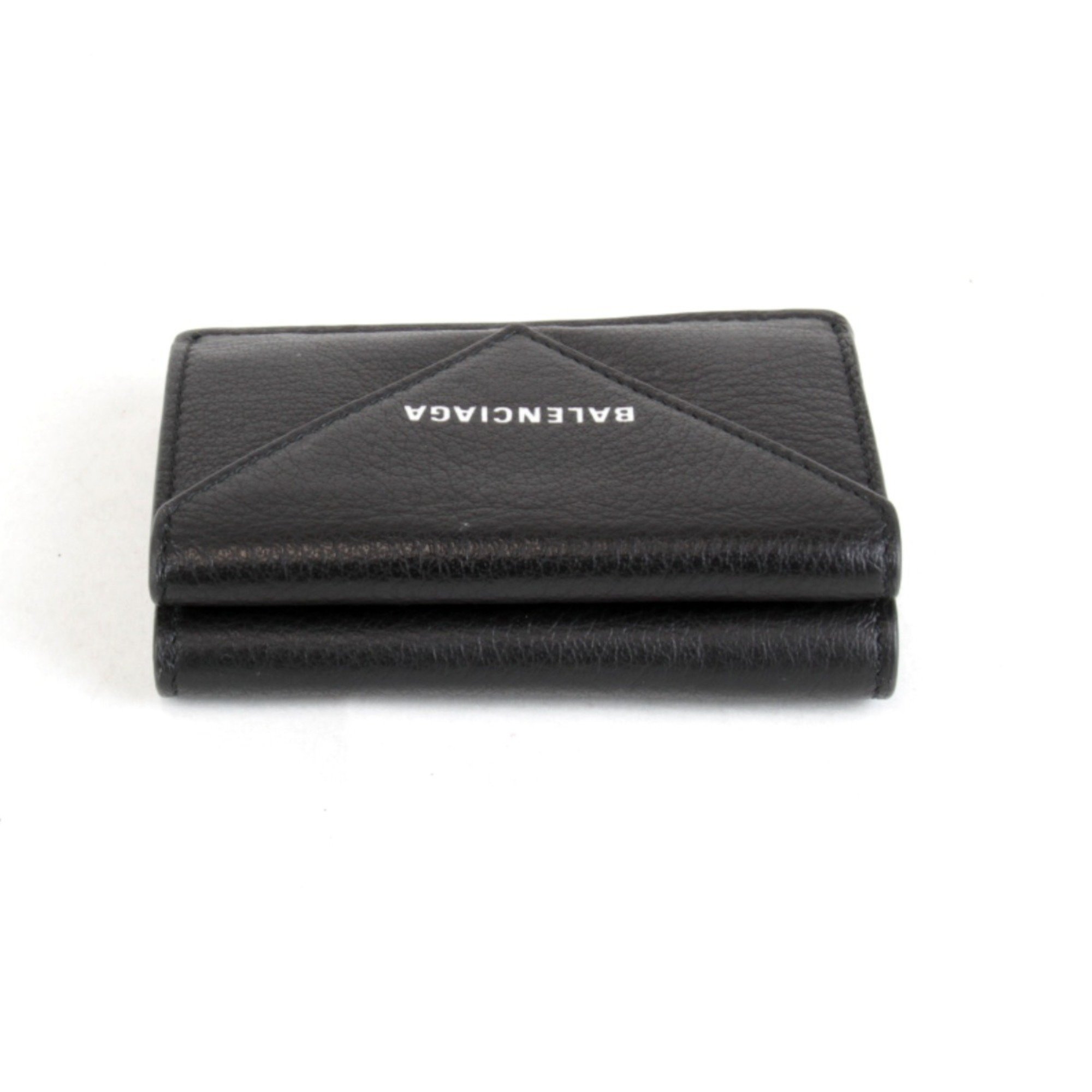 BALENCIAGA Paper Tri-fold Wallet Leather Black Women's