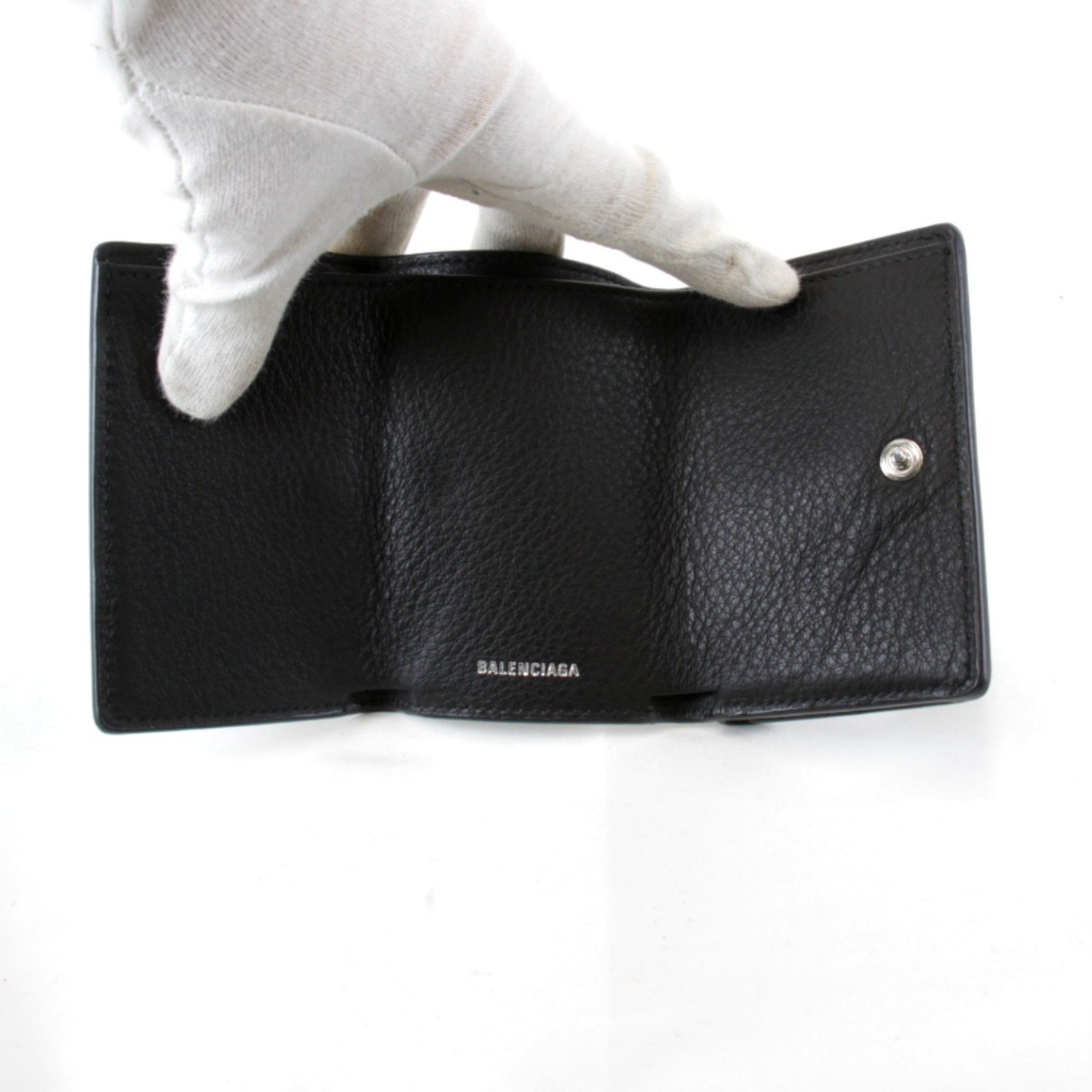 BALENCIAGA Paper Tri-fold Wallet Leather Black Women's