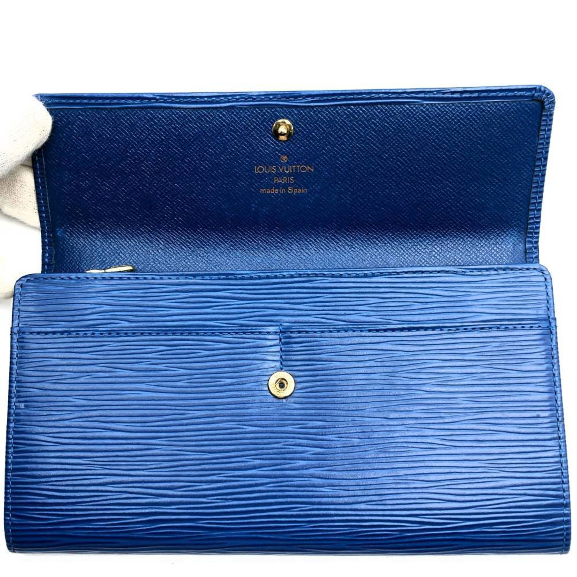 LOUIS VUITTON Louis Vuitton Portefeuille Sarah Long Wallet Epi Leather Blue M63572 Women's Men's