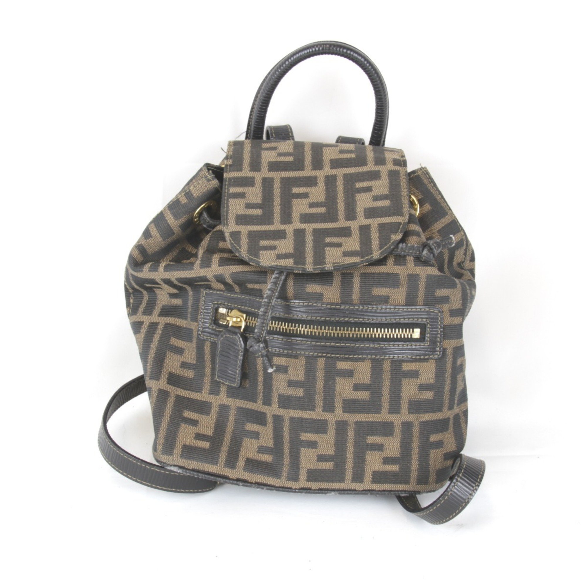 FENDI ZUCCA Backpack/Daypack Canvas Khaki Women's