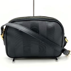 FENDI Pecan Shoulder Bag / Leather Black Vertical Stripes Women's