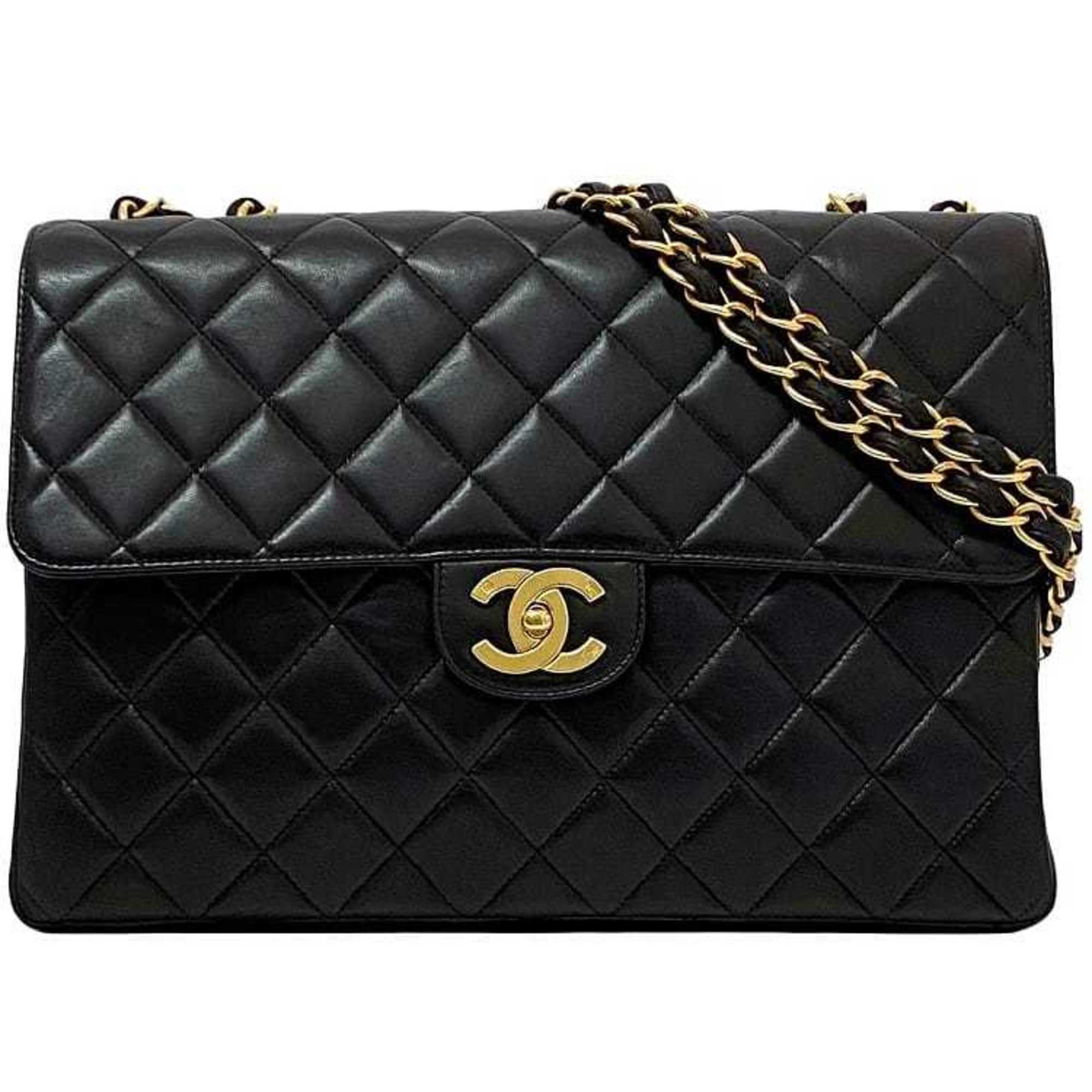 Chanel Shoulder Bag Deca Matelasse f-21614 Black Lambskin Leather 3rd Series CHANEL Coco Mark Chain Flap Turnlock Women's