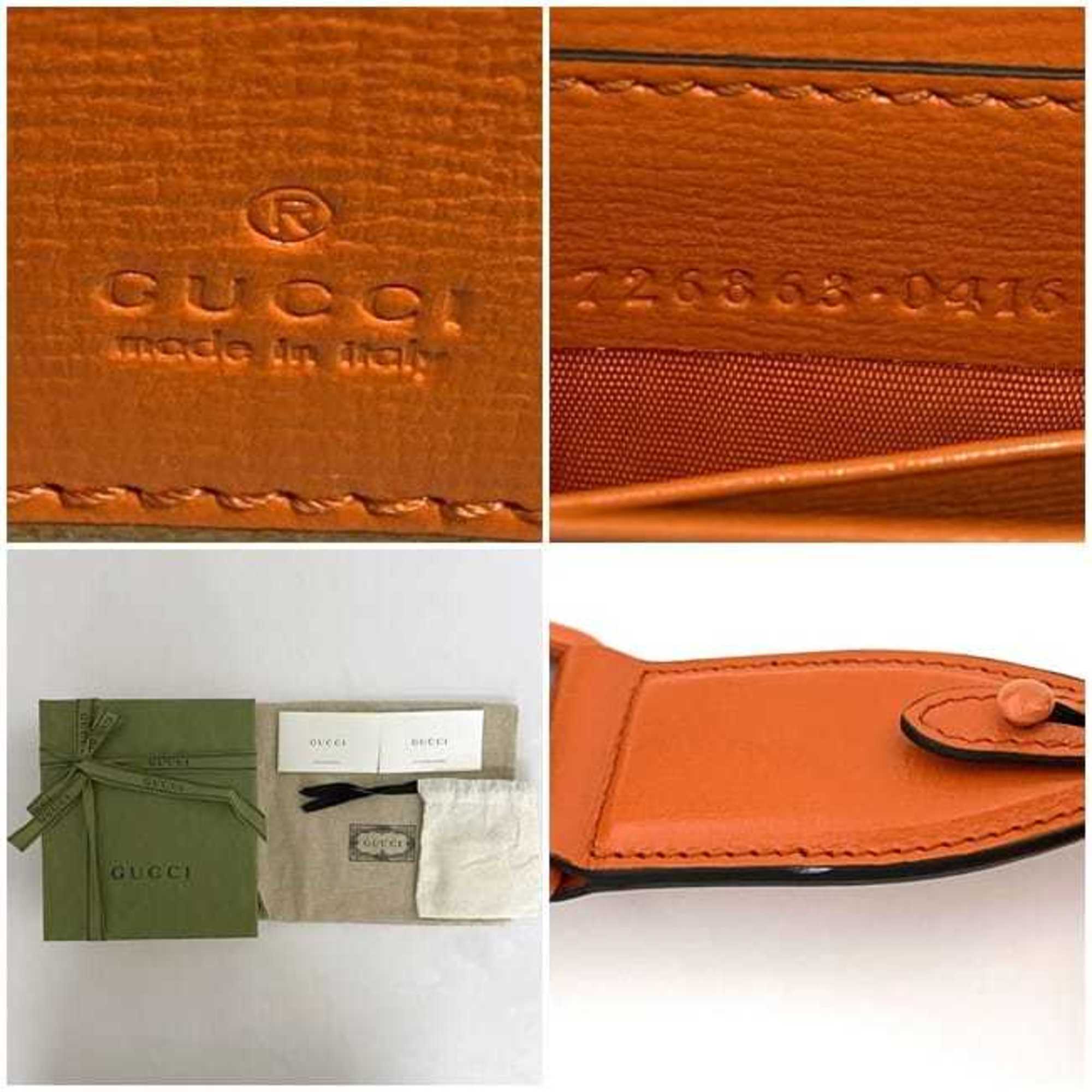 Gucci 2-way shoulder bag f-21631 Orange Horsebit 726863 Leather Canvas 0416 GUCCI Bag Chain Flap Women's