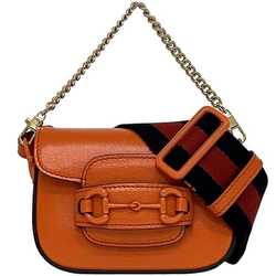 Gucci 2-way shoulder bag f-21631 Orange Horsebit 726863 Leather Canvas 0416 GUCCI Bag Chain Flap Women's