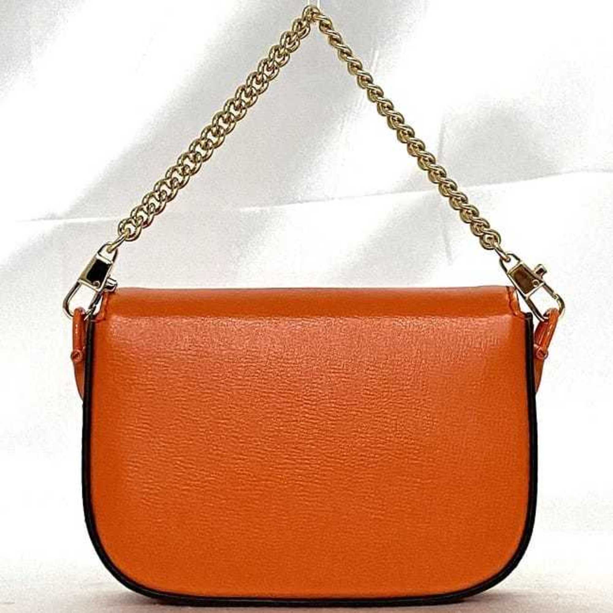 Gucci 2-way shoulder bag f-21631 Orange Horsebit 726863 Leather Canvas 0416 GUCCI Bag Chain Flap Women's