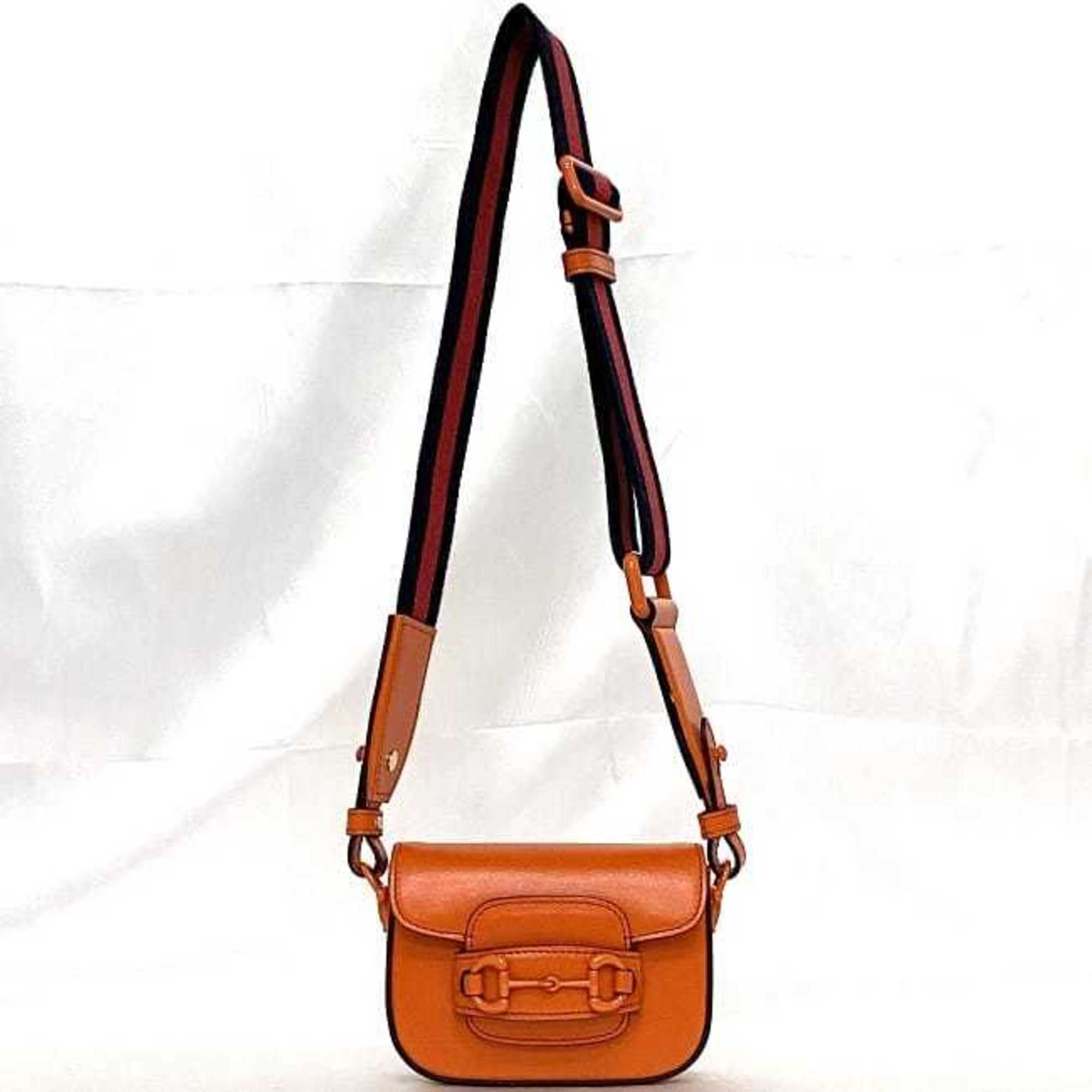 Gucci 2-way shoulder bag f-21631 Orange Horsebit 726863 Leather Canvas 0416 GUCCI Bag Chain Flap Women's