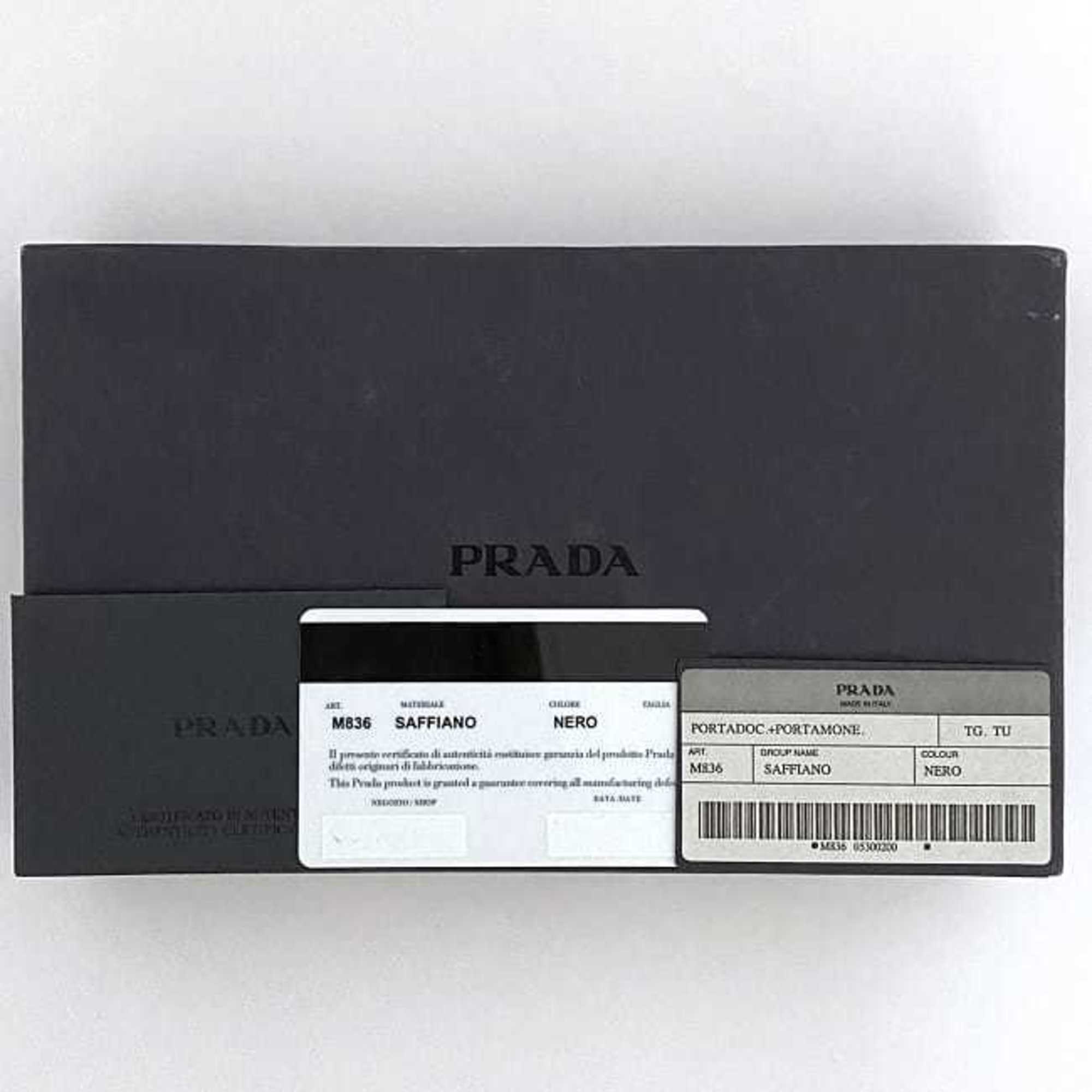 Prada Bi-fold Long Wallet f-21482 Black NERO M836 Saffiano Leather PRADA Vertical Folding Women Men Unisex