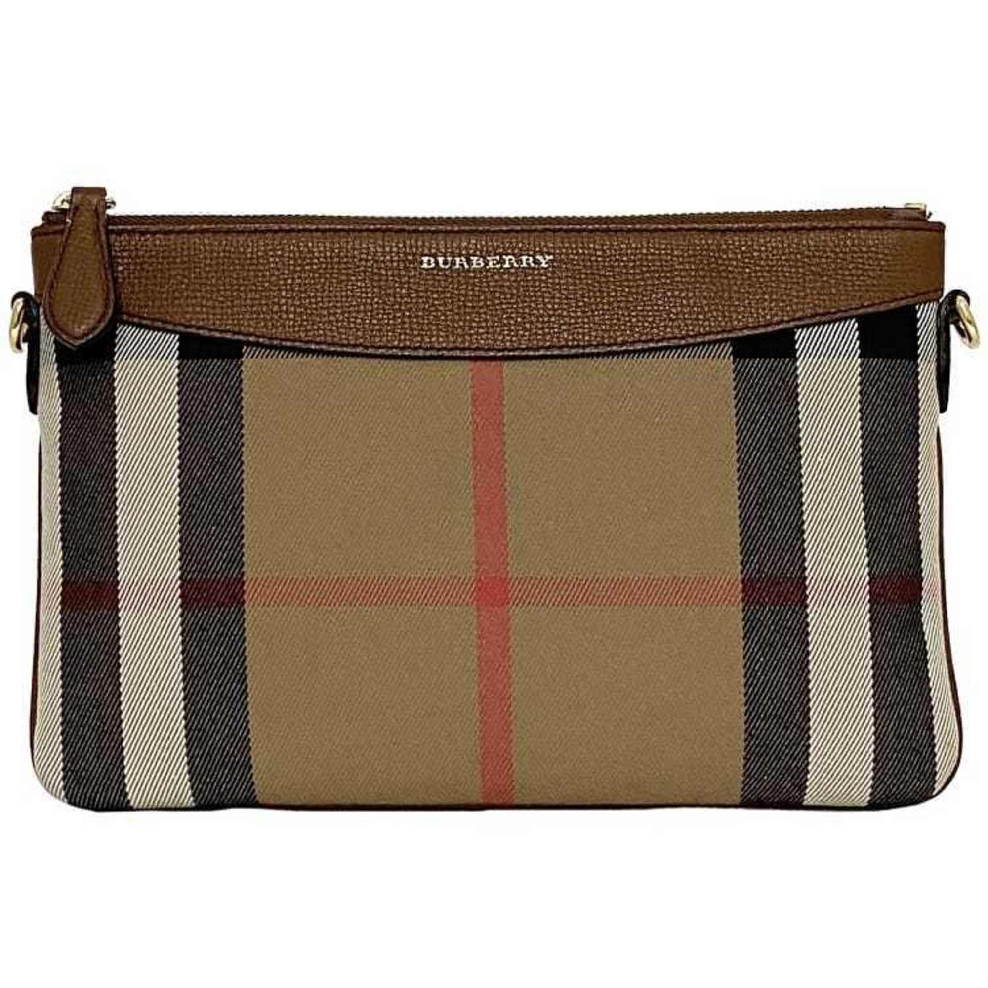 Burberry pouch ec-21605 brown beige check 3975374 canvas leather BURBERRY clutch bag shoulder