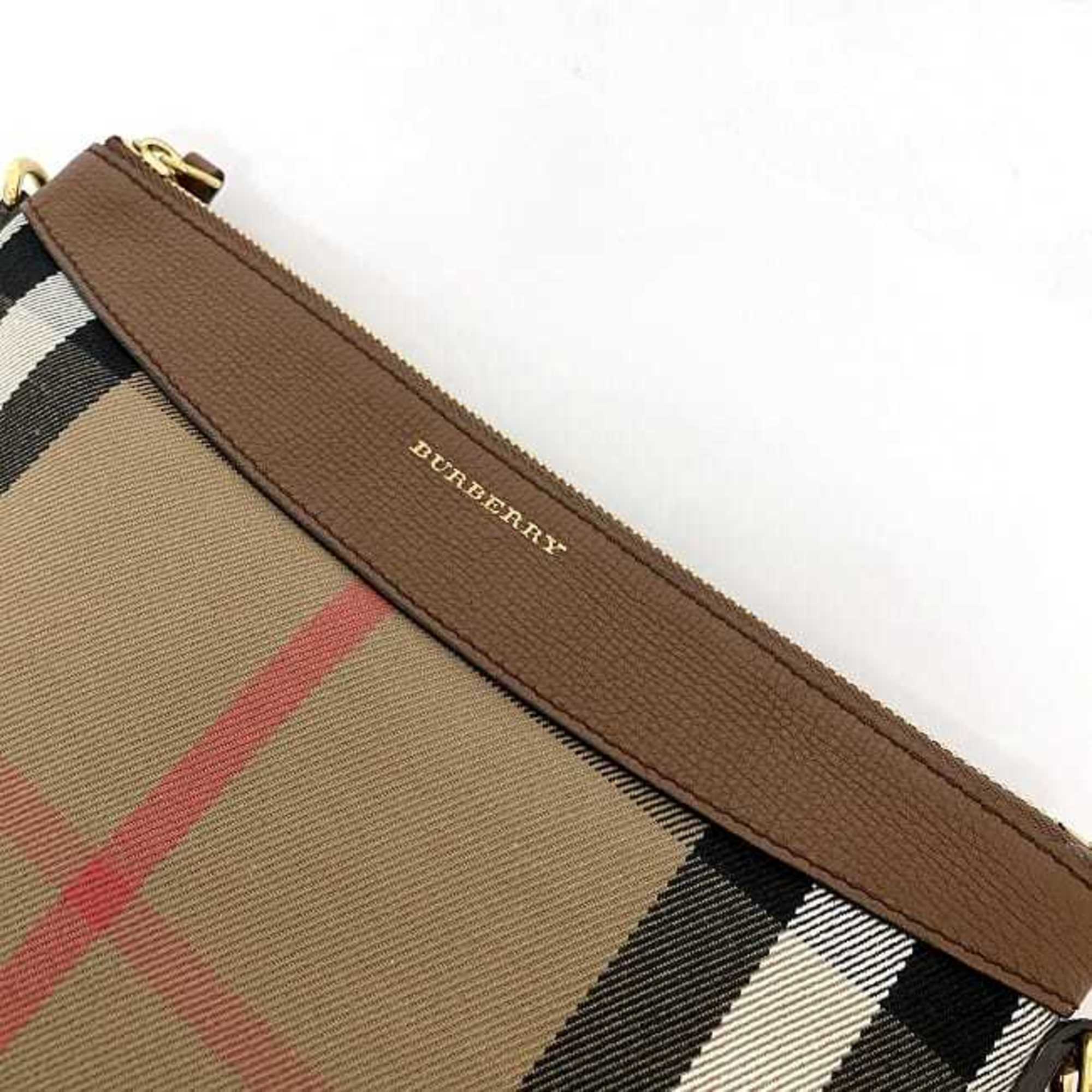 Burberry pouch ec-21605 brown beige check 3975374 canvas leather BURBERRY clutch bag shoulder