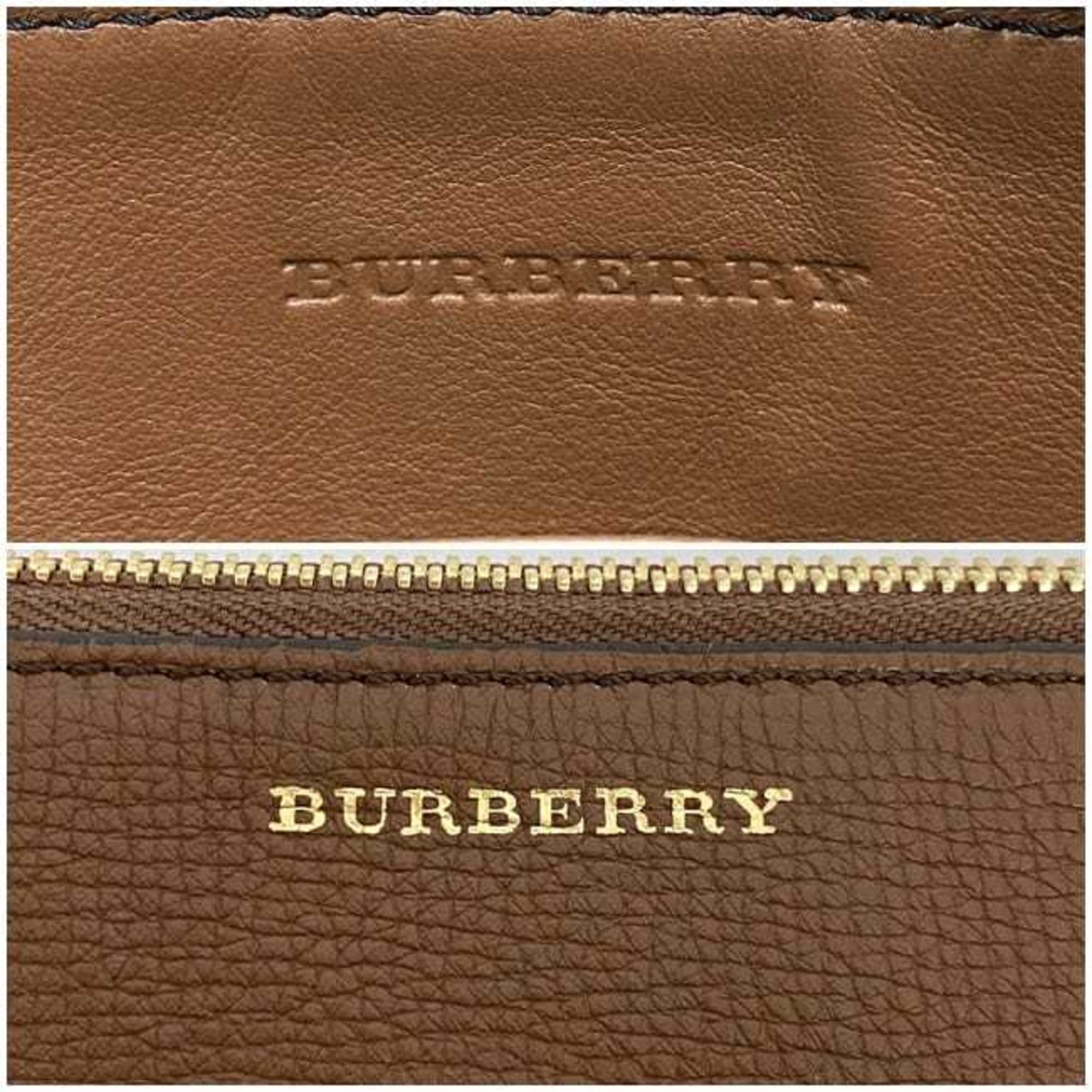 Burberry pouch ec-21605 brown beige check 3975374 canvas leather BURBERRY clutch bag shoulder