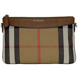 Burberry pouch ec-21605 brown beige check 3975374 canvas leather BURBERRY clutch bag shoulder